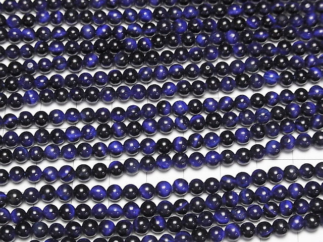 [Video] Blue color Tiger's Eye AAA Round 4mm 1strand beads (aprx.15inch/38cm)