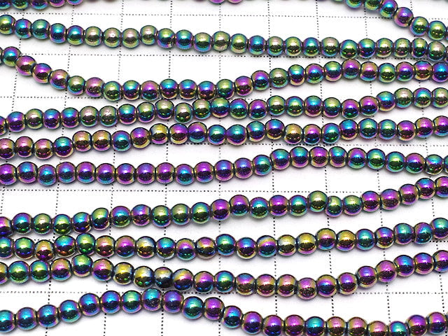 Hematite Round 4mm metallic coating 1strand beads (aprx.15inch / 38cm)