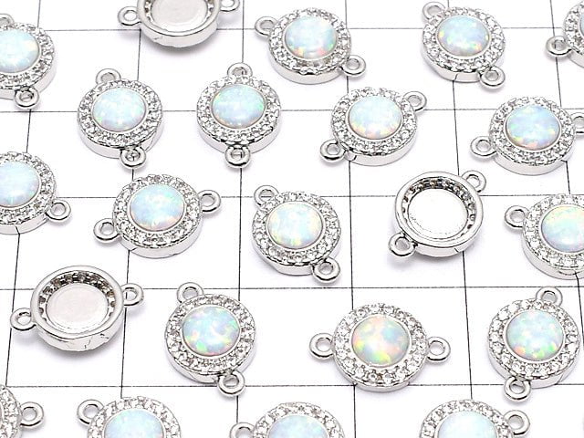Metal Parts Joint Parts 13x8x3mm Kyoto Opal & Cubic Zirconia Silver Color 1pc $4.79