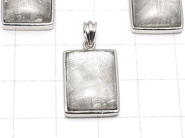 Meteorite (Muonionalusta) rectangle Pendant 18 x 13 x 6 mm Silver 925