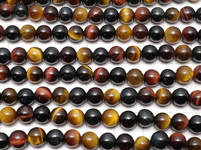 [Video] Tiger's Eye AAA - AA ++ 3 color mix Round 6mm 1strand beads (aprx.15inch / 37cm)