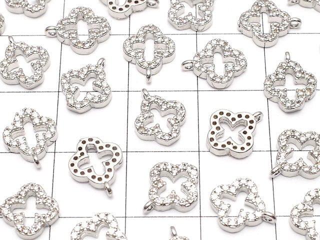 Metal Parts Charm 10x8mm Flower Silver Color (with CZ) 1pc $1.79