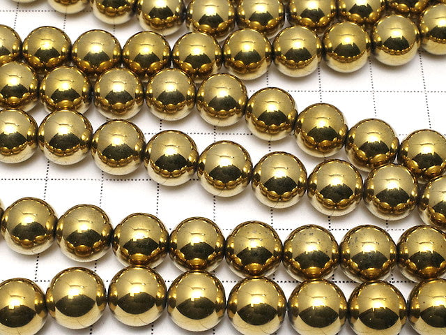 Magnetic! Hematite Round 10mm Gold Coated 1strand beads (aprx.15inch/37cm)