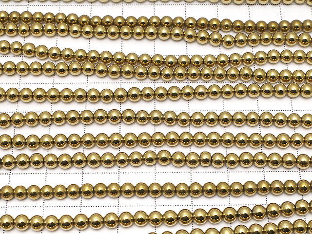 Hematite Round 4mm Gold coating 1strand beads (aprx.15inch / 37cm)