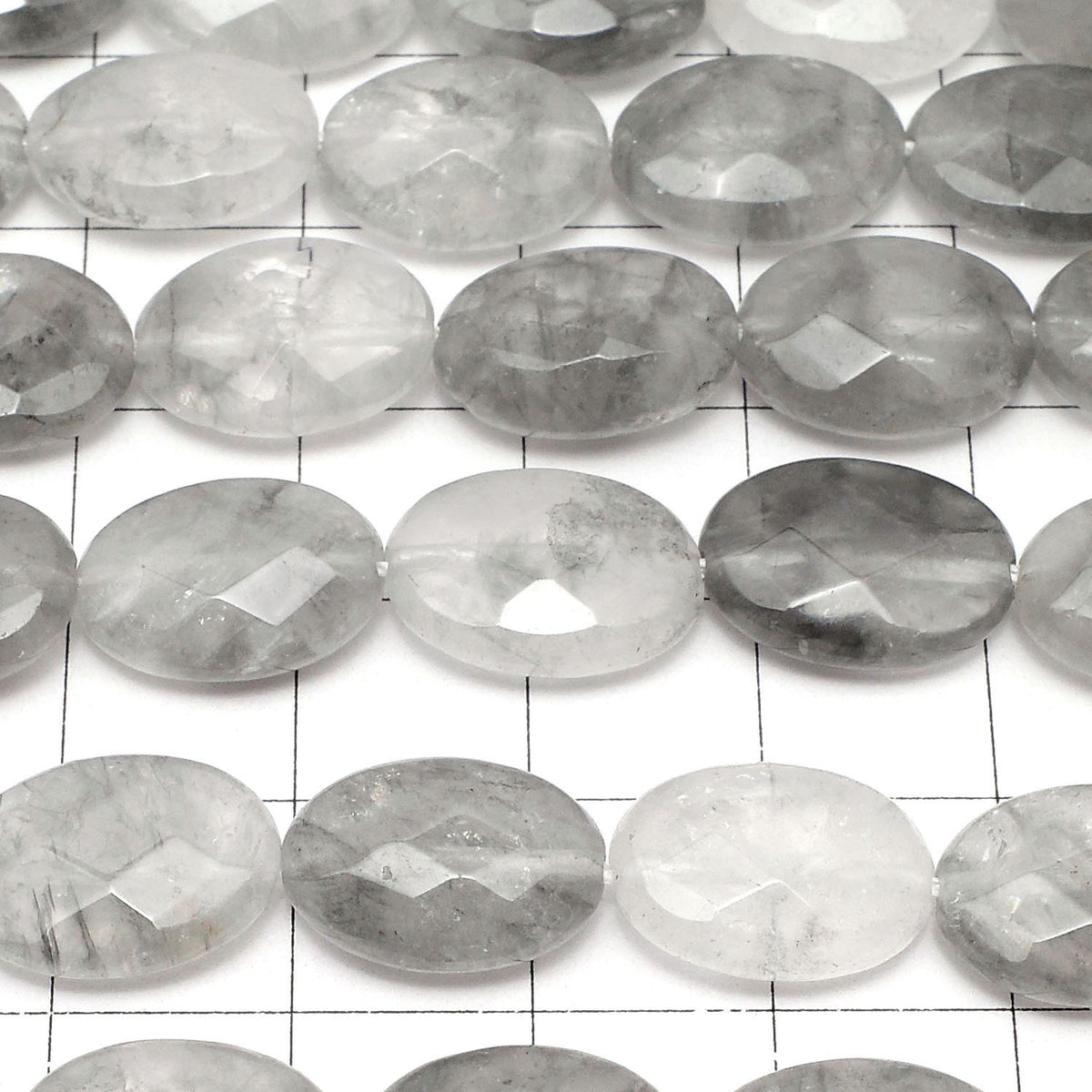 Gray Quartz AA Faceted Oval 14 x 10 x 5 mm half or 1 strand (aprx 15 inch / 38 cm)