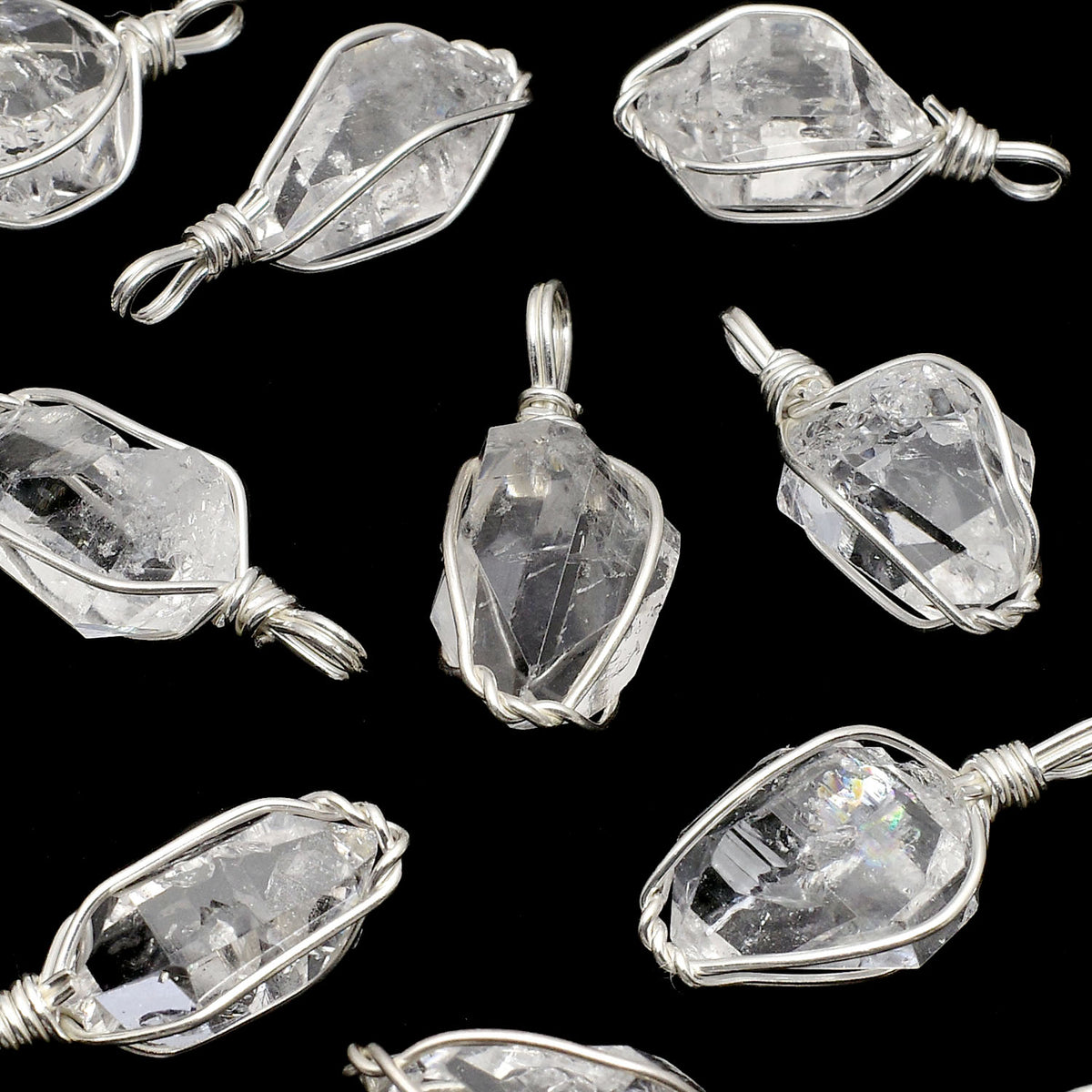 NYHerkimer Diamond AAA Rough Rock Nugget Pendant [L size] Wire frame Silver925 1pc