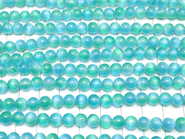 [Video] Selenite (Gypsum) Round 6mm [Blue x Green] 1strand beads (aprx.15inch/37cm)