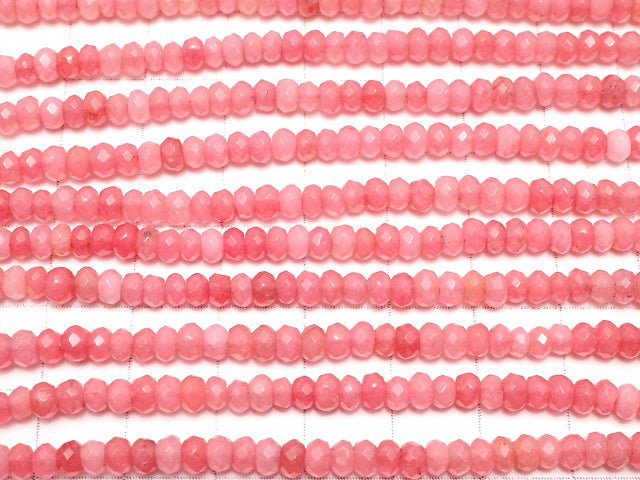 [Video] Strawberry Red Color Jade Faceted Button Rondelle 4x4x3mm 1strand beads (aprx.13inch / 33cm)