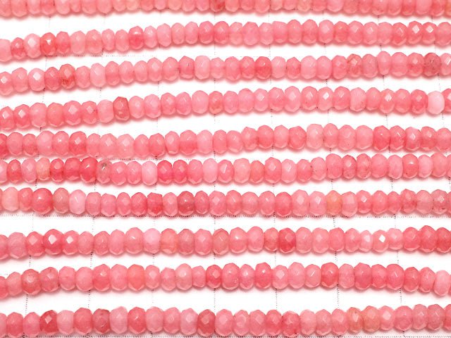 Strawberry Red Color Jade Faceted Button Roundel 4x4x3mm 1strand beads (aprx.13inch / 33cm)