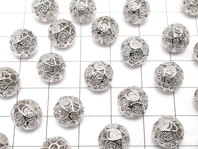 Metal Parts Watermark Patterned Round 10mm Silver Color w / CZ 1pc $3.39!
