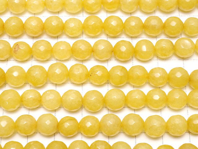 Yellow Color Jade 128 Faceted Round 8 mm 1strand beads (aprx.14 inch / 35 cm)