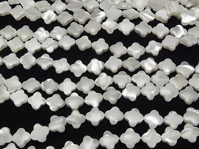 Mother of Pearl MOP White Flower Motif 10x10x2.5mm 1strand (aprx.15inch/37cm)