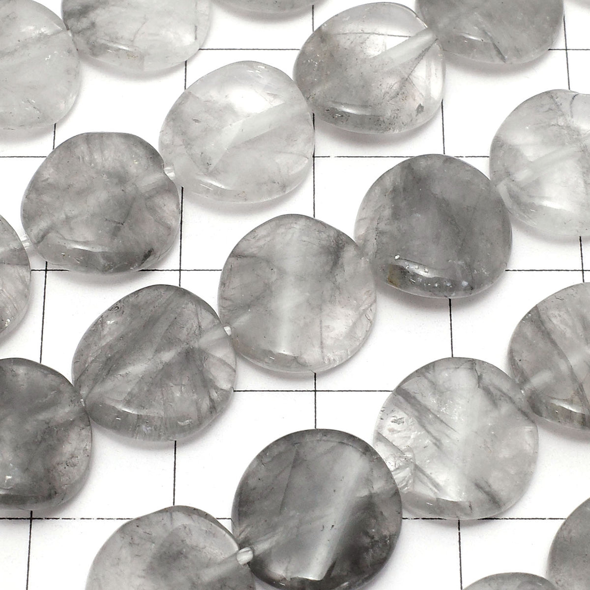 1 rang $9.79! Quartz Gris AA Torsadé Rondelle 12x12x4mm 1 rang de perles (env. 15 pouces / 37cm)