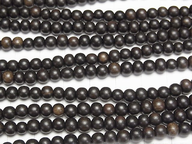 Ebony Wood  Semi Round 5mm 1strand beads (aprx.15inch/38cm)