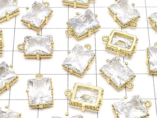 Metal Parts Rectangle Faceted Charm 12x10mm Gold Color with CZ 2pcs $3.79!