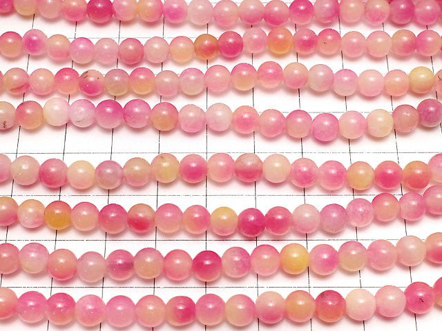 Pink & Yellow Jade Round 6mm 1strand beads (aprx.15inch / 36cm)