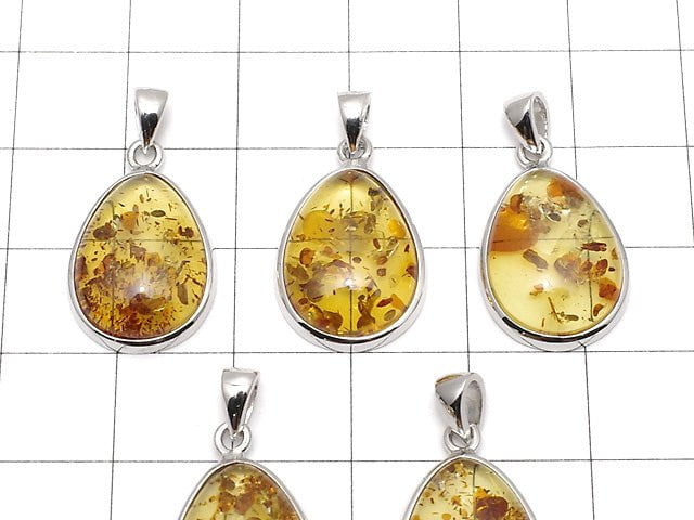 [Video] Baltic Amber Pear shape Pendant 17x13mm Silver925 1pc