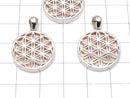 Meteorite Flower of life design included Coin Pendant 20 mm pink gold color Silver 925
