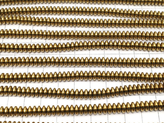Hematite Rondelle 6 x 6 mm x 3 mm gold coating 1 strand beads (aprx.15 inch / 38 cm)