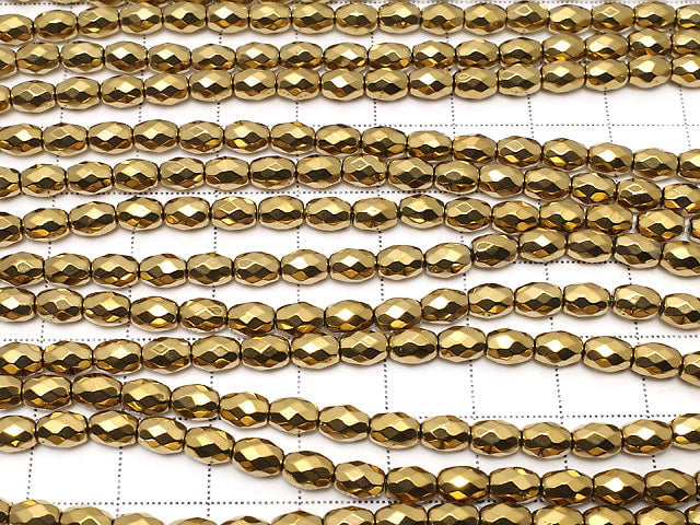 [Video]Hematite Faceted Rice 6x4x4mm Gold coating 1strand beads (aprx.15inch / 38cm)