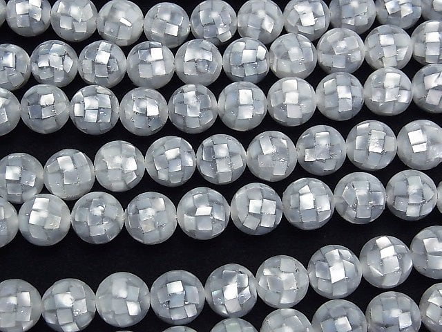 [Video] Mosaic Shell Silver Round 10mm 1/4 or 1strand beads (aprx.15inch / 38cm)