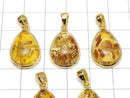 [Video] Baltic Amber Pear shape Pendant 19x14mm 18KGP 1pc