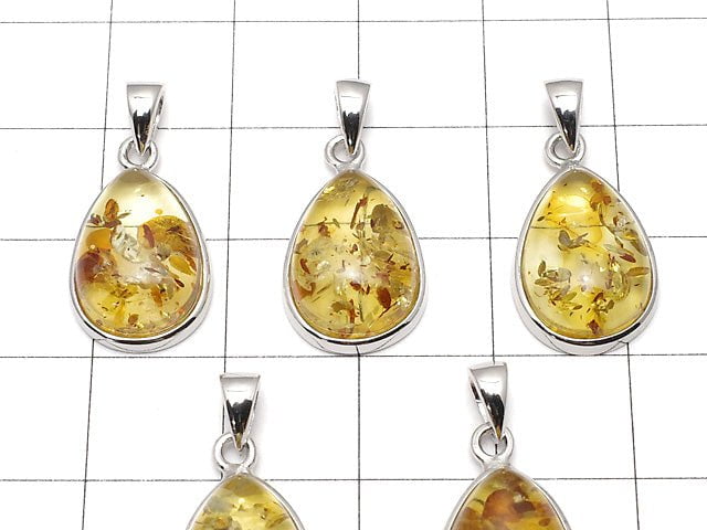 [Video] Baltic Amber Pear shape Pendant 15x11mm Silver925 1pc