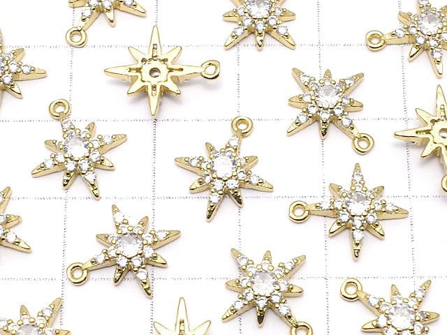 Metal Parts Star Motif Charm 14x12mm Gold Color (with CZ) 1pc