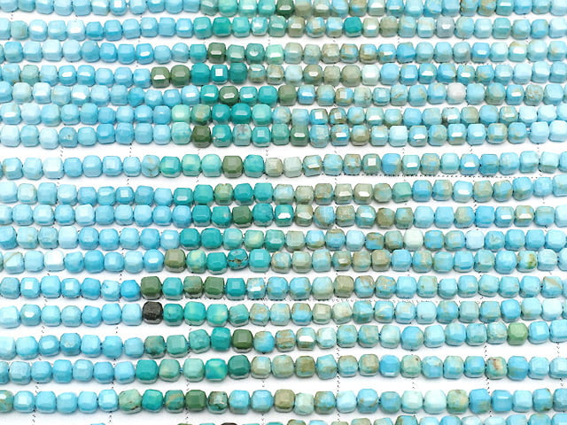 [Video] High Quality! Magnesite Turquoise Cube Shape 2.5x2.5x2.5mm 1strand beads (aprx.15inch/36cm)