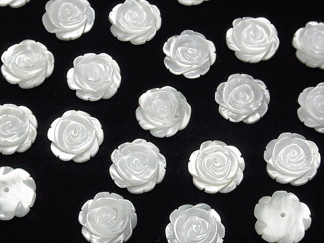 [Video] High Quality White Shell (Silver-lip Oyster) Rose 15mm [Half Drilled Hole] 2pcs