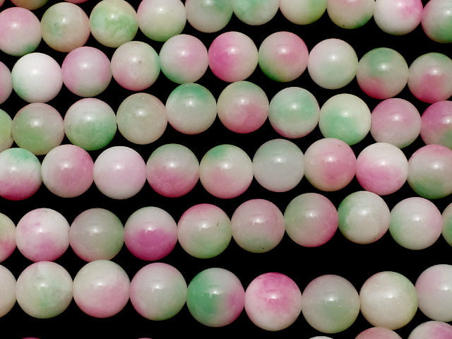 Pink & Green Jade Round 12mm 1strand beads (aprx.14inch / 35cm)