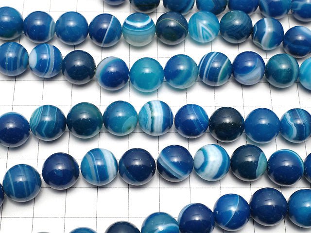 Blue Stripe Agate Round 12mm 1strand beads (aprx.15inch / 36cm)