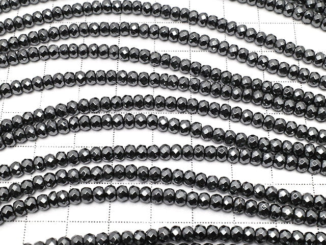 [Video] Hematite  Faceted Button Rondelle 4x4mm x3mm  1strand beads (aprx.15inch/38cm)