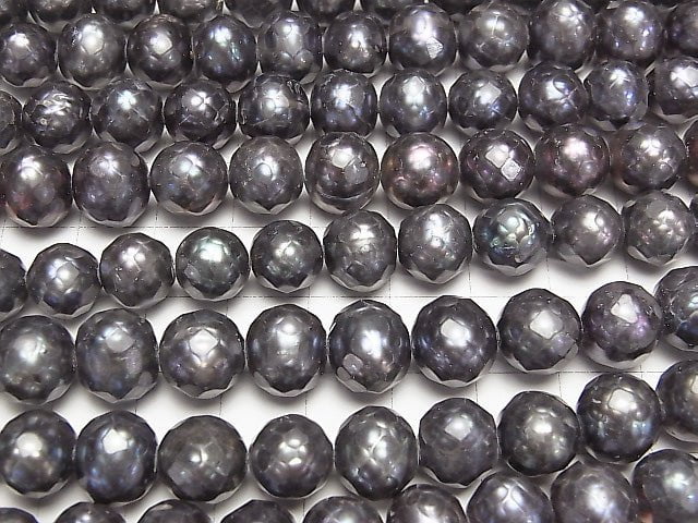 [Video] Faceted Fresh Water Pearl Semi Round 9-10mm navy 1strand beads (aprx.15inch / 36cm)