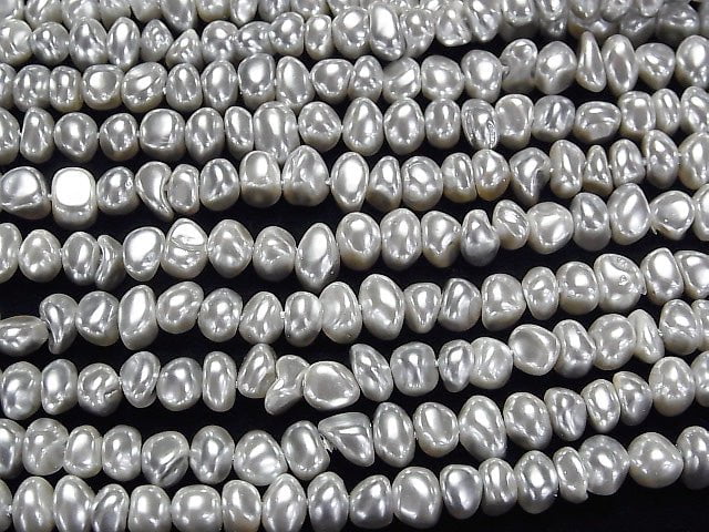 [Video]Shell Pearl Silver Potato -Baroque 6-7mm 1strand beads (aprx.15inch/37cm)