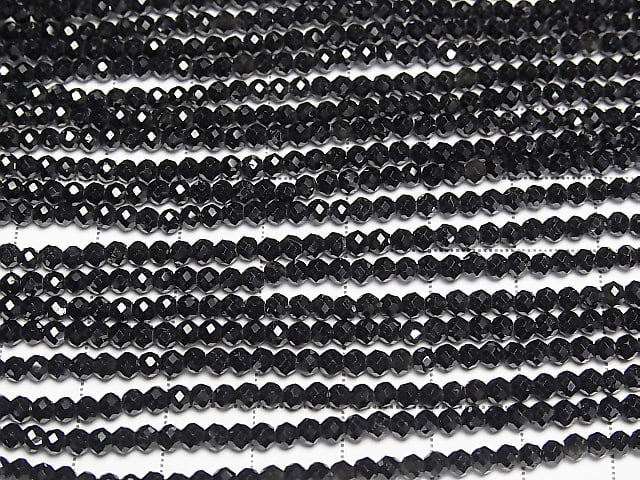 [Video] High Quality! Black Tourmaline AAA Faceted Button Rondelle 1strand beads (aprx.15inch / 38cm)