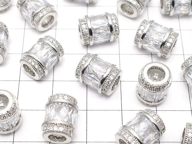 Metal parts Roundel (Tube) 12x9.5x9.5mm Silver color (with CZ) 1pc