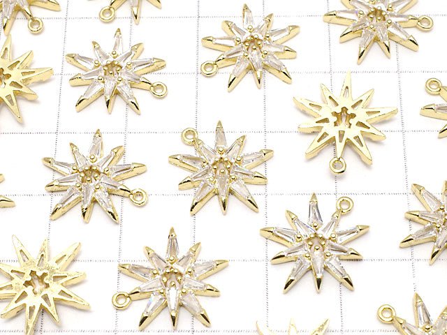 Metal parts Star motif charm with CZ 17x15mm Gold color 2pcs