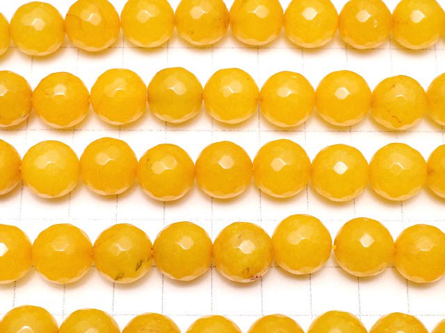 Yellow Color Jade 128 Faceted Round 12 mm 1strand beads (aprx.15 inch / 36 cm)