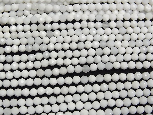 [Video] High Quality! White Onyx AAA- Faceted Round 3-3.5mm 1strand beads (aprx.15inch / 37cm)