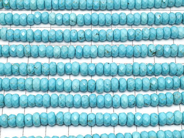 [Video] Magnesite Turquoise  Faceted Button Rondelle 6x6x3mm 1strand beads (aprx.15inch/36cm)