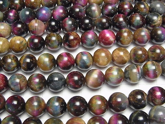 [Video] Mix Tiger's Eye AAA- Round 10mm 1strand beads (aprx.14inch / 35cm)