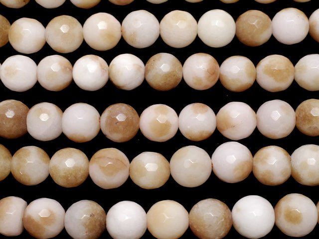 White & Brown Color Jade 128 Faceted Round 10 mm 1strand beads (aprx.15 inch / 37 cm)