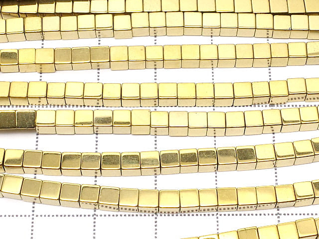 [Video] Hematite Cube 3x3mm x 3mm gold coating 1strand beads (aprx.15inch / 38cm)
