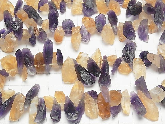 [Video] Amethyst xCitrine Point Rough Rock Nugget Top Side Drilled Hole half or 1strand beads (aprx.15inch / 38cm)