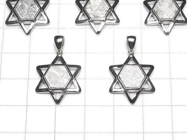 Meteorite (Muonionalusta ) Hexagram Pendant 18x16mm Silver925