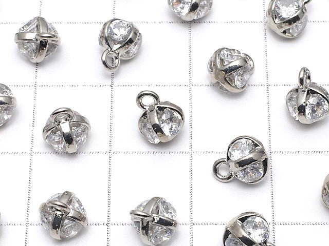 Metal Parts Charm 8x6x6mm CZ Brilliant Cut 4 Silver Color 2 Pcs