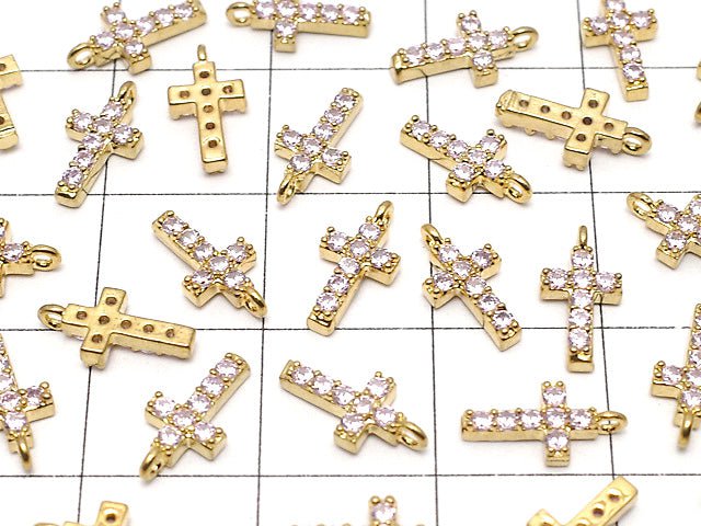 Metal Parts Charm with CZ Cross 10 x 5 mm [Pink] Gold Color 2 pcs