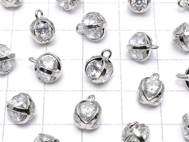 Metal Parts Charm 10x8x8mm CZ Round Faceted 4 stones Silver Color 2pcs