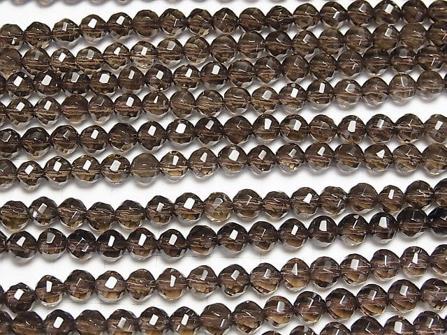 [Video] Smoky Quartz AAA Twist 72Faceted Round 6mm half or 1strand beads (aprx.15inch / 37cm)